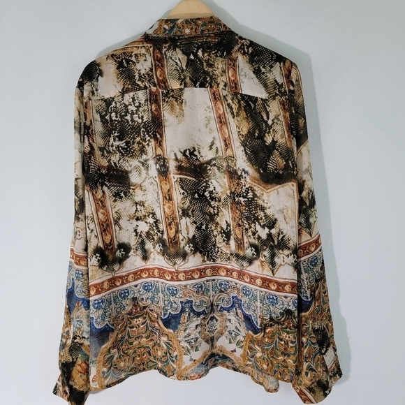 ALBERTO MAKALI Woman Mix Prints Button Up Long Sleeve Blouse Sz XL Boho Fall - Picture 2 of 11